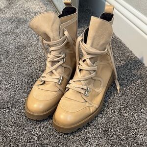 Anthropologie Beige Lace-Up Combat Boots